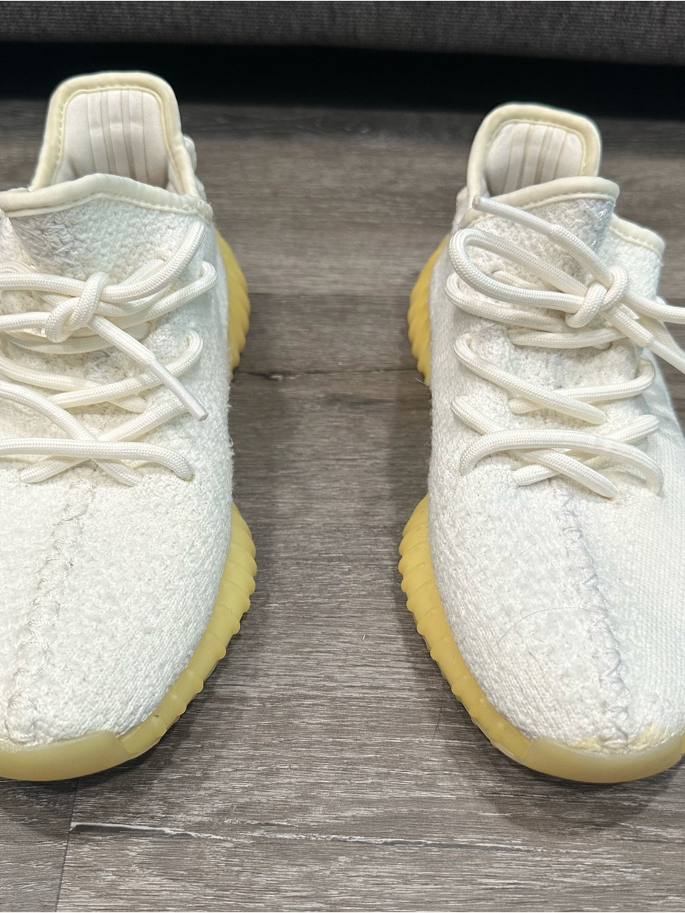 Yeezy Cream Knit Athletic Sneakers with Yellow Sole Boys Size 5